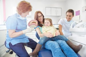 mother and young daughter visiting family dentist in Burleson