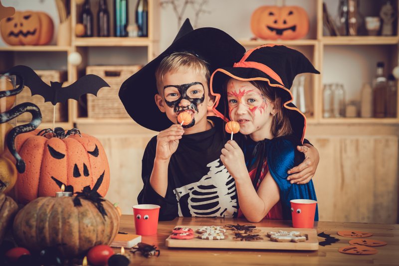 kids eating Halloween candy after visiting the dentist in Burleson